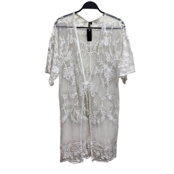 Kendall & Kylie Size Small/Medium White Lace Kimono Tie Front Swim Cover Up NWT - Picture 1 of 8